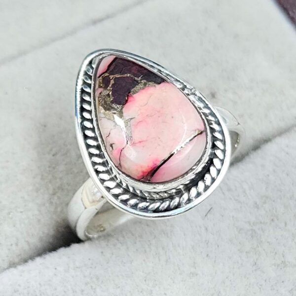 Red Rose Dahlia Turquoise Size US 6 925 Sterling Silver Ring (REXT31-47) - Image 2