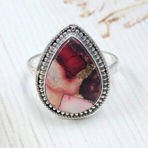 Red Rose Dahlia Turquoise Size US 10 925 Sterling Silver Ring (REXT31-56)