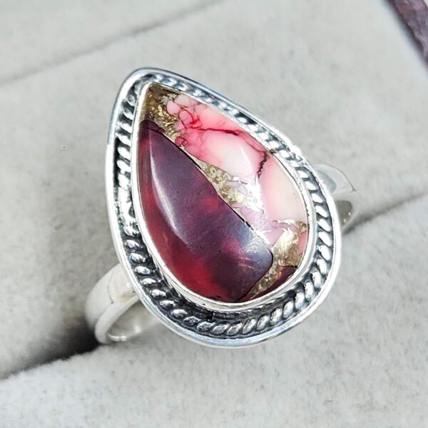 Red Rose Dahlia Turquoise Size US 7 925 Sterling Silver Ring (REXT31-59) - Image 2