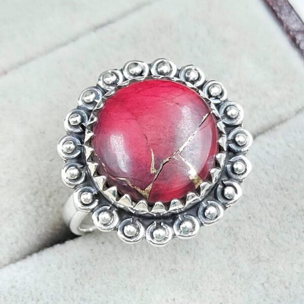 Red Rose Dahlia Turquoise Size US 9 925 Sterling Silver Ring (REXT31-61) - Image 2