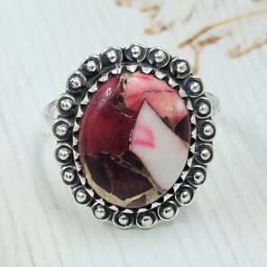 Red Rose Dahlia Turquoise Size US 10 925 Sterling Silver Ring (REXT31-64)