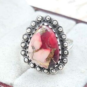 Red Rose Dahlia Turquoise Size US 7 925 Sterling Silver Ring (REXT31-67)