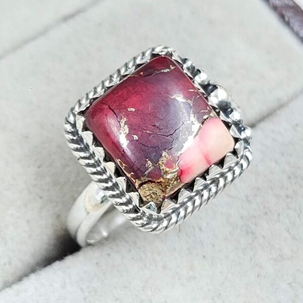 Red Rose Dahlia Turquoise Size US 7 925 Sterling Silver Ring (REXT31-68) - Image 2