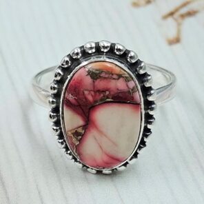Red Rose Dahlia Turquoise Size US 8 925 Sterling Silver Ring (REXT31-69)