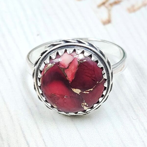 Red Rose Dahlia Turquoise Size US 8 925 Sterling Silver Ring (REXT31-70)