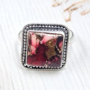 Red Rose Dahlia Turquoise Size US 8 925 Sterling Silver Ring (REXT31-73)