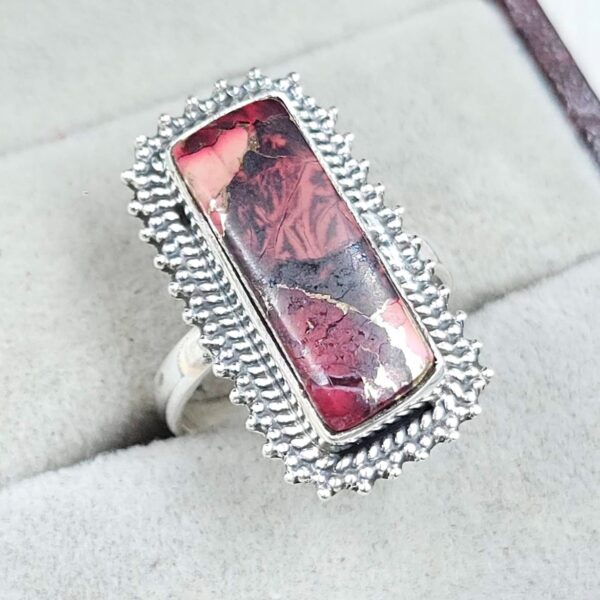 Red Rose Dahlia Turquoise Size US 6 925 Sterling Silver Ring (REXT31-75) - Image 2