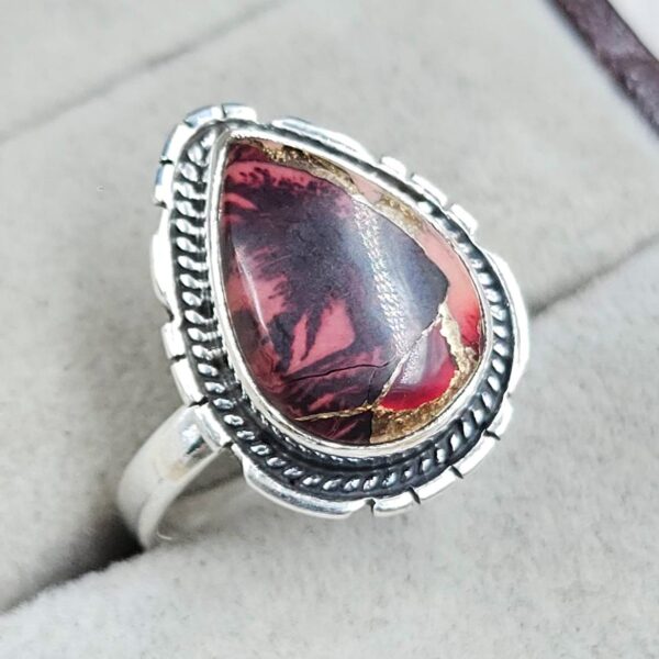 Red Rose Dahlia Turquoise Size US 7 925 Sterling Silver Ring (REXT31-77) - Image 2