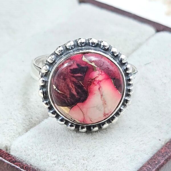 Red Rose Dahlia Turquoise Size US 7 925 Sterling Silver Ring (REXT31-79)