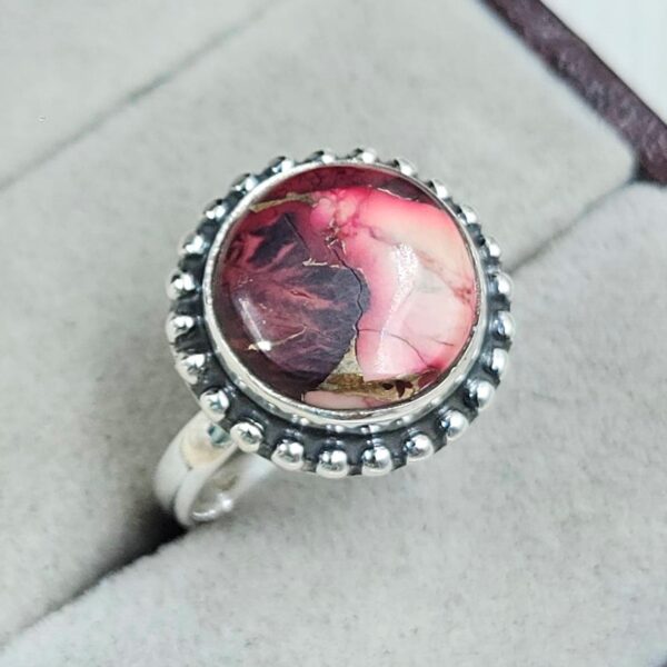Red Rose Dahlia Turquoise Size US 7 925 Sterling Silver Ring (REXT31-79) - Image 2