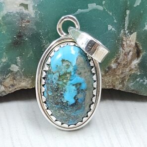 Morenci Turquoise 1" 925 Sterling Silver Pendant (REXT45-71)