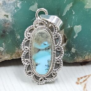 Morenci Turquoise 1" 925 Sterling Silver Pendant (REXT45-61)