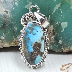 Morenci Turquoise 1" 925 Sterling Silver Pendant (REXT45-62)
