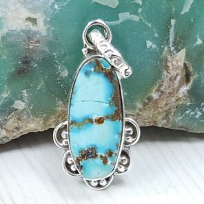 Morenci Turquoise 1" 925 Sterling Silver Pendant (REXT45-87)
