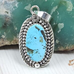 Morenci Turquoise 1" 925 Sterling Silver Pendant (REXT45-40)