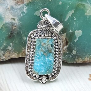 Morenci Turquoise 1" 925 Sterling Silver Pendant (REXT45-88)