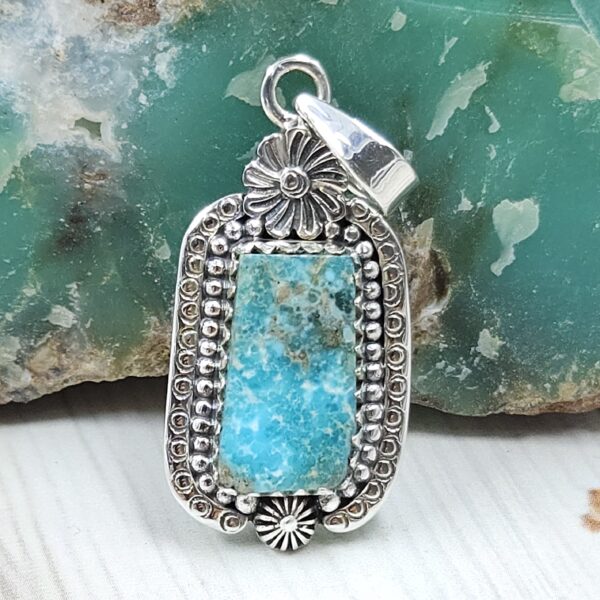 Morenci Turquoise 1" 925 Sterling Silver Pendant (REXT45-88)