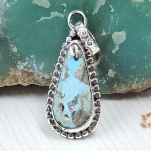 Morenci Turquoise 1" 925 Sterling Silver Pendant (REXT45-37)
