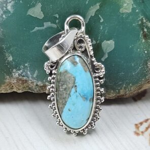 Morenci Turquoise 1" 925 Sterling Silver Pendant (REXT45-43)