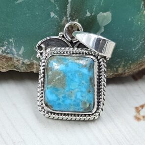 Morenci Turquoise 1" 925 Sterling Silver Pendant (REXT45-81)