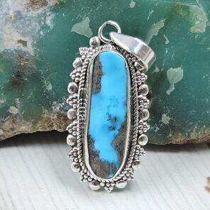 Morenci Turquoise 1" 925 Sterling Silver Pendant (REXT45-39)