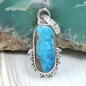 Morenci Turquoise 1" 925 Sterling Silver Pendant (REXT45-74)