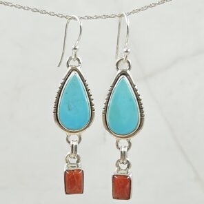 Coral & Kingman Turquoise 1.5" 925 Sterling Silver Earring (REXT110-22)