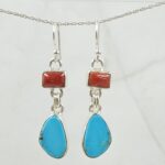 Coral & Kingman Turquoise 1.5" 925 Sterling Silver Earring (REXT110-24)