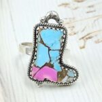 Boot Carved Cotton Candy Turquoise 925 Sterling Silver Ring  (RS113-440)