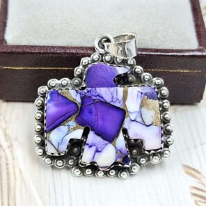 Eagle Carved Purple Mohave Turquoise 925 Sterling Silver Pendant (RS113-388)