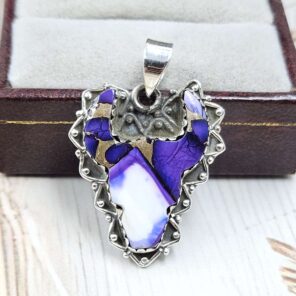 Bull Head Carved Purple Mohave Turquoise 925 Sterling Silver Pendant (RS113-386)