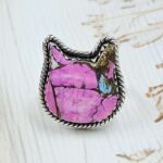Cat Carved Cotton Candy Turquoise 925 Sterling Silver Ring  (RS113-421)