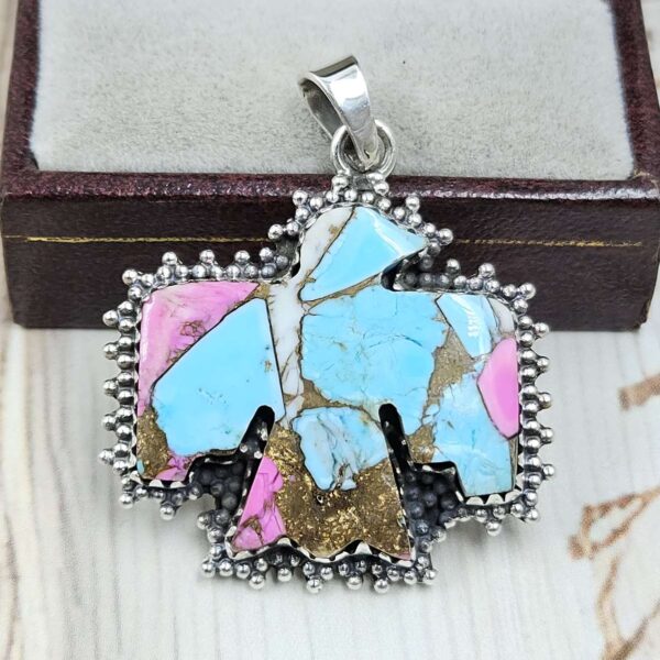 Eagle Carved Cotton Candy Turquoise 925 Sterling Silver Pendant (RS113-352)