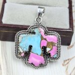 Eagle Carved Cotton Candy Turquoise 925 Sterling Silver Pendant (RS113-350)