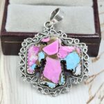 Eagle Carved Cotton Candy Turquoise 925 Sterling Silver Pendant (RS113-347)