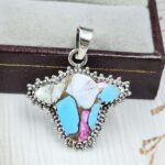 Bull Head Carved Cotton Candy Turquoise 925 Sterling Silver Pendant (RS113-363)