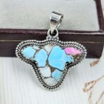 Bull Head Carved Cotton Candy Turquoise 925 Sterling Silver Pendant (RS113-362)