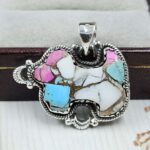 Dog Carved Cotton Candy Turquoise 925 Sterling Silver Pendant (RS113-377)