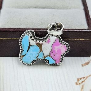 Dog Carved Cotton Candy Turquoise 925 Sterling Silver Pendant (RS113-375)