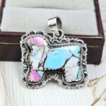 Sheep Carved Cotton Candy Turquoise 925 Sterling Silver Pendant (RS113-329)