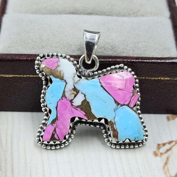 Sheep Carved Cotton Candy Turquoise 925 Sterling Silver Pendant (RS113-327)