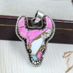 Bull Head Carved Cotton Candy Turquoise 925 Sterling Silver Pendant (RS113-357)