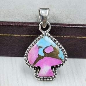 Spade Carved Cotton Candy Turquoise 925 Sterling Silver Pendant (RS113-371)