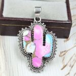 Cactus Carved Cotton Candy Turquoise 925 Sterling Silver Pendant (RS113-333)