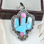 Cactus Carved Cotton Candy Turquoise 925 Sterling Silver Pendant (RS113-336)
