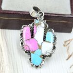 Cactus Carved Cotton Candy Turquoise 925 Sterling Silver Pendant (RS113-338)