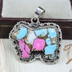Cow Carved Cotton Candy Turquoise 925 Sterling Silver Pendant (RS113-345)