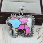 Cow Carved Cotton Candy Turquoise 925 Sterling Silver Pendant (RS113-344)