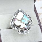Spade Carved Cotton Candy Turquoise 925 Sterling Silver Ring  (RS113-434)