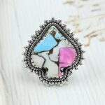 Spade Carved Cotton Candy Turquoise 925 Sterling Silver Ring  (RS113-437)